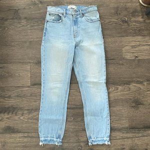 Abercrombie High Rise Mom Jean Distressed Hem Light Wash